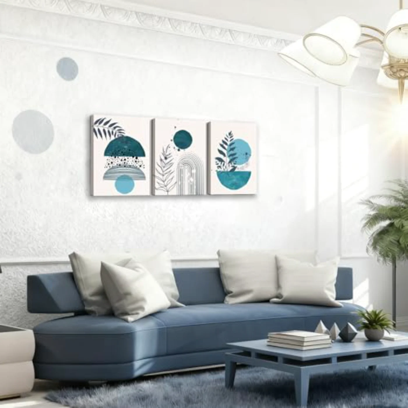 Geometric Canvas Wall Art Wall, White & Cream