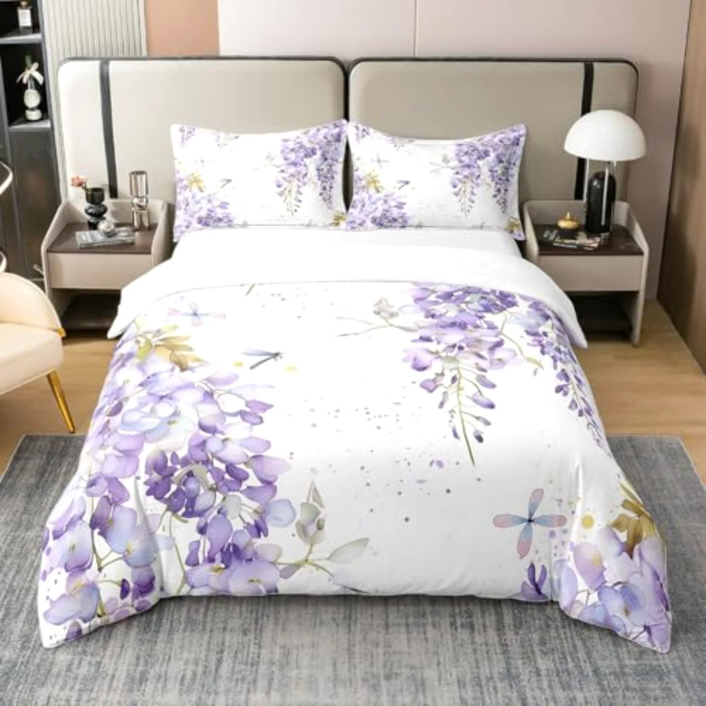 Natural Cotton Purple Lavender Duvet Cover, Queen