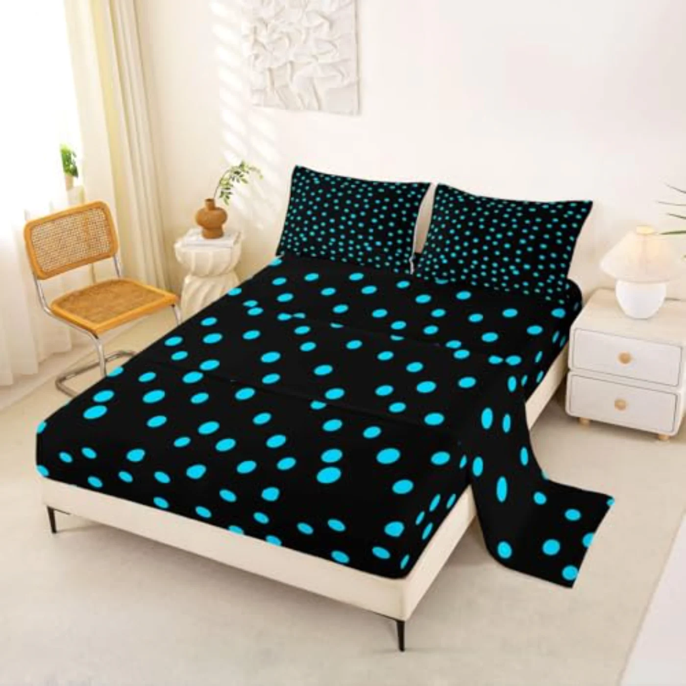 Light Blue Dot Farmhouse Polk Sheet Set, King