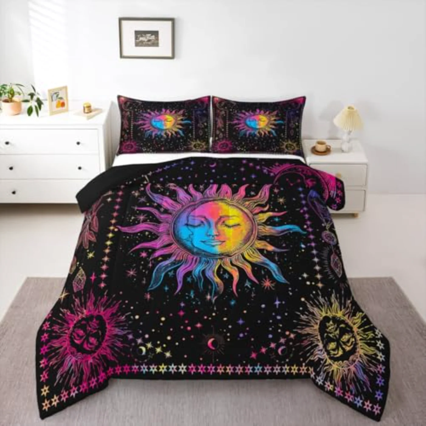 Sun Moon Psychedelic Mystic Galaxy Comforter Set, Twin