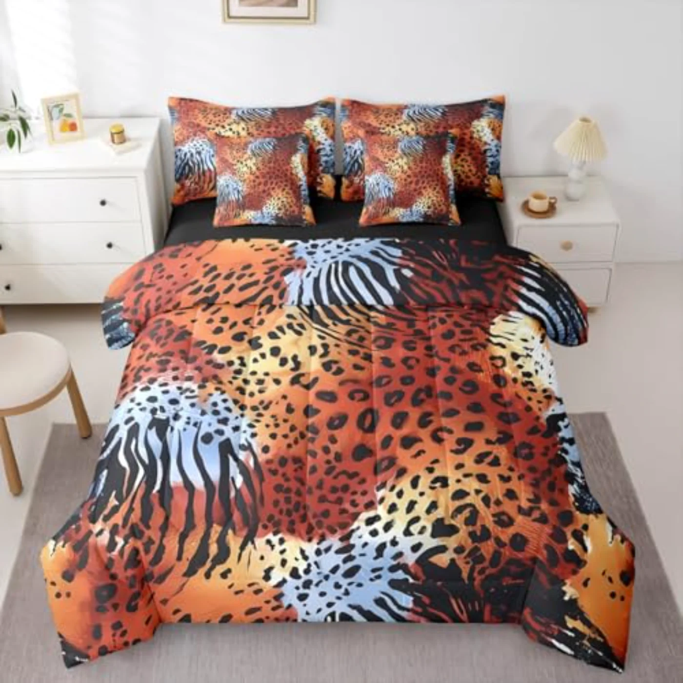Leopard Print Cheetah Sheets Spots Comforter Set, Queen