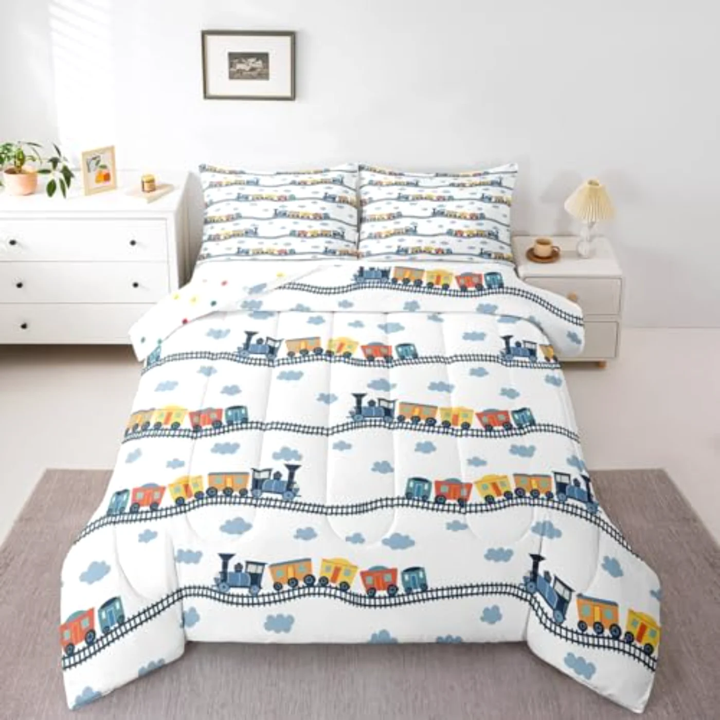 Kids Train Boys Girls Cartoon Comforter Set, Twin