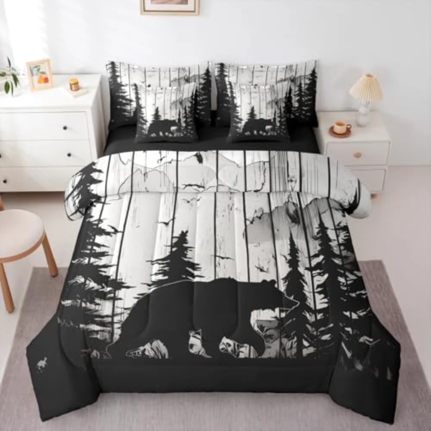 Hunting Bear Western Farmhouse Lodge Comforter Set, Queen