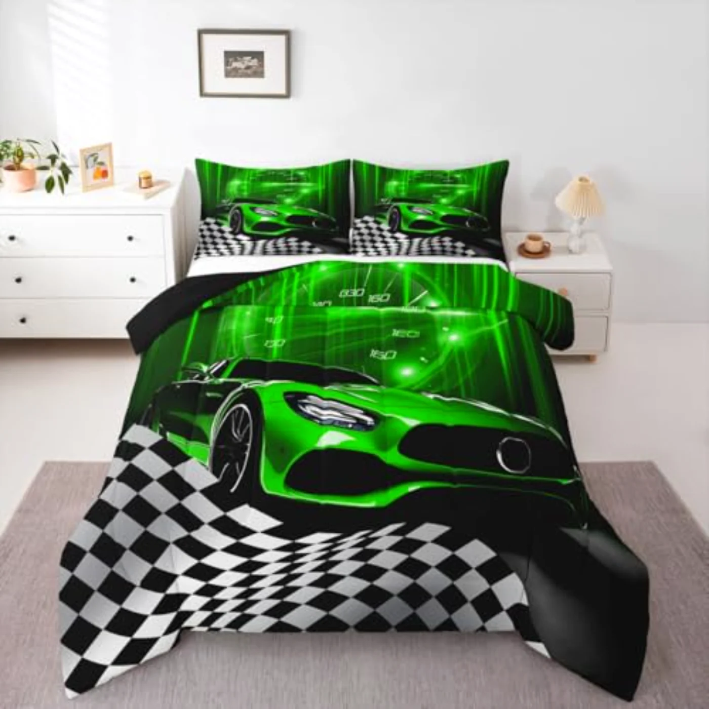 Green Race Car Children Boys Comforter Set, Twin