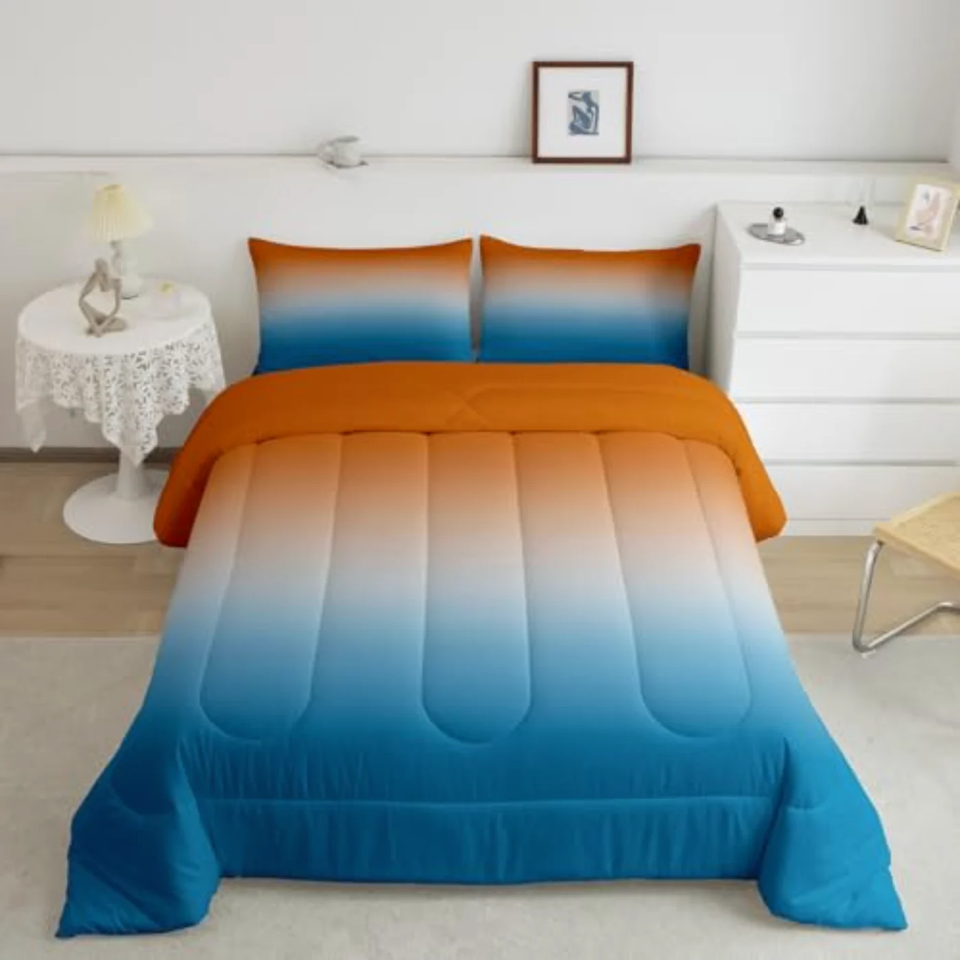 Orange Blue Girls Boys Kids Comforter Set, Queen
