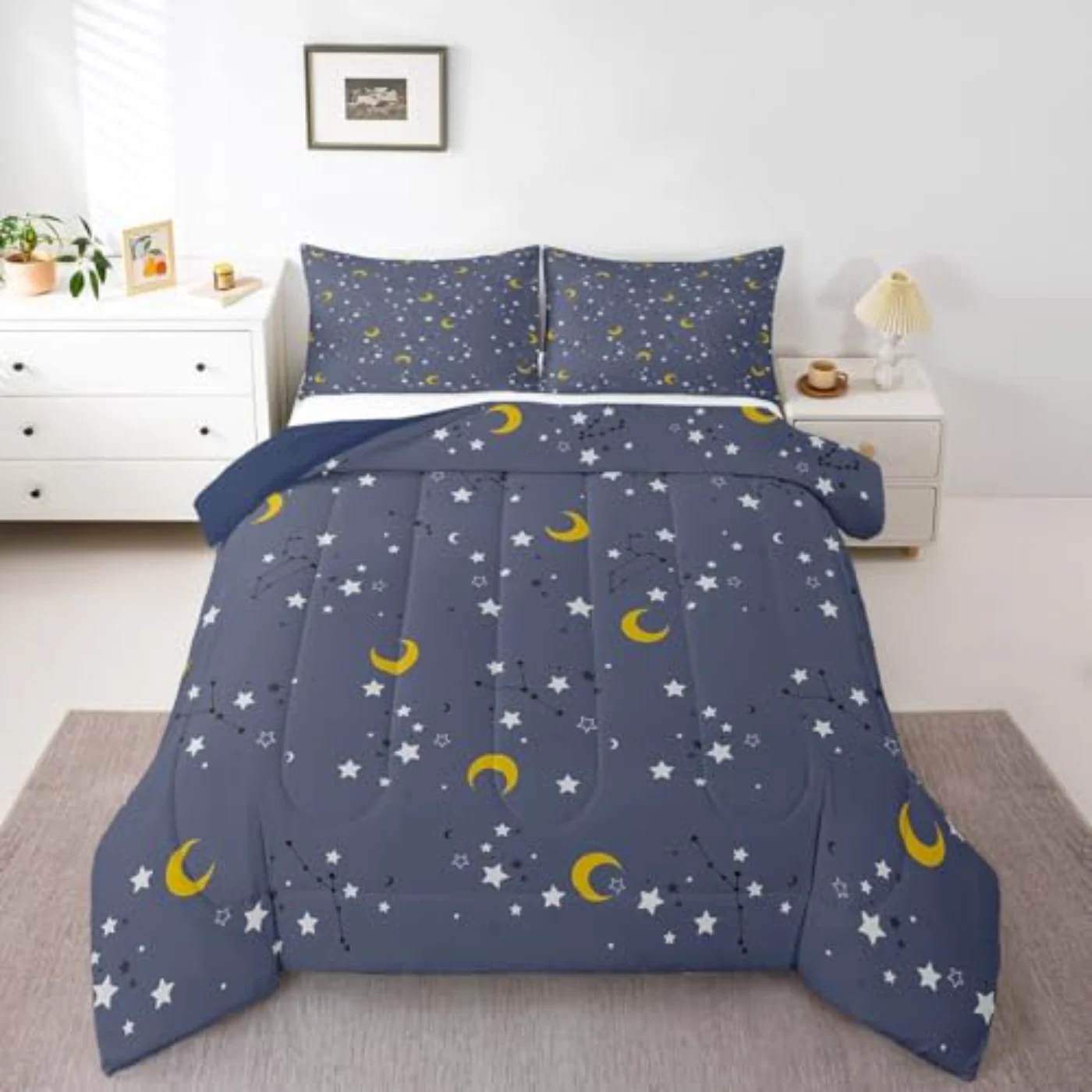Stars Constellation Kids Navy Blue Comforter Set, Twin