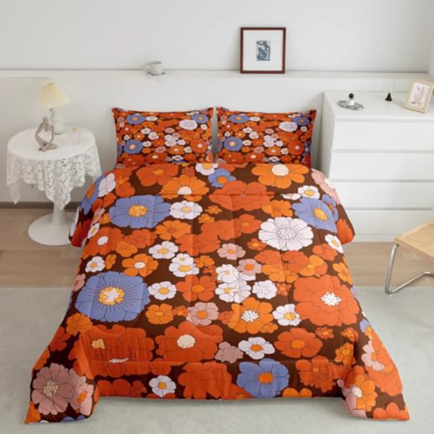 S Groovy Flowers Boho Hippie Comforter Set, Queen