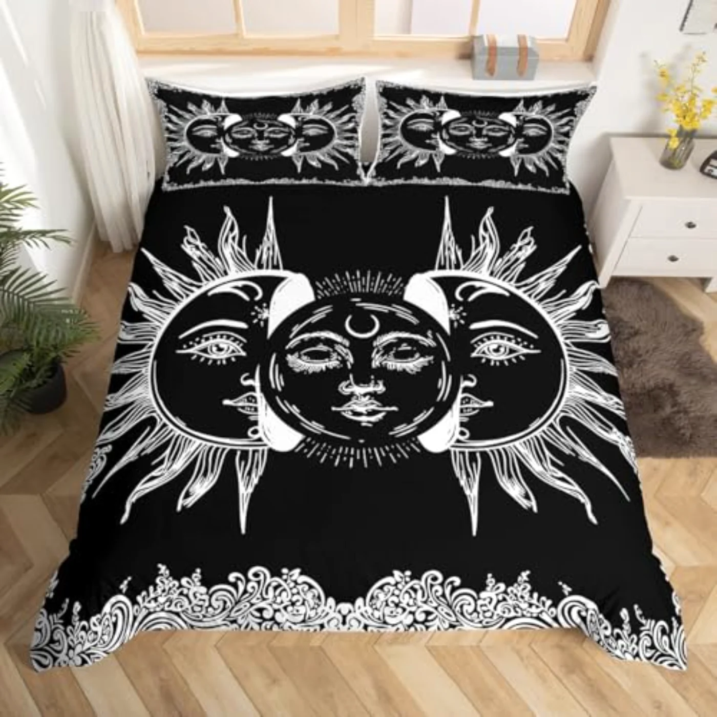 Mandala Sun Moon Zipper Ties Duvet Cover, Twin