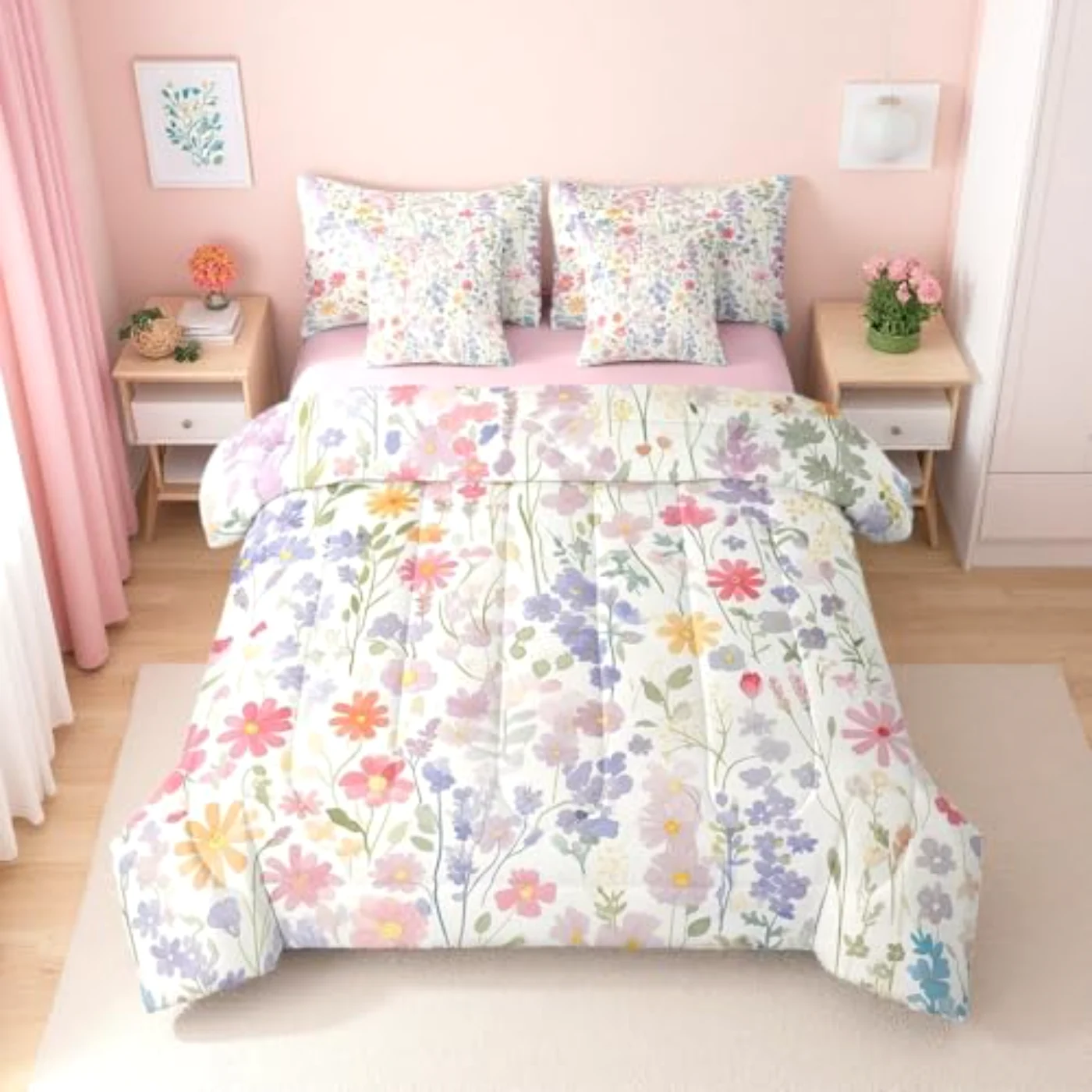 Colorful Floral Sheets Comforter Set, Full