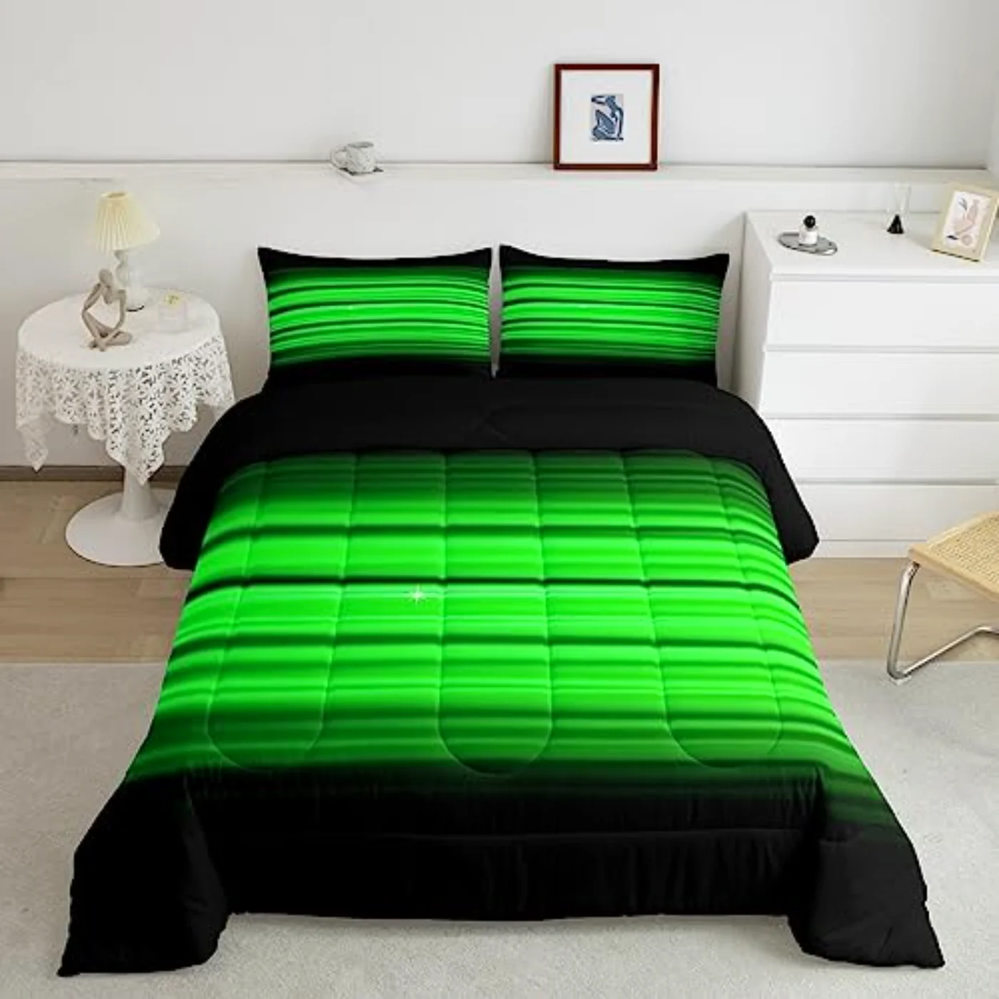 Boys Black Green Neon Ombre Comforter Set, Queen