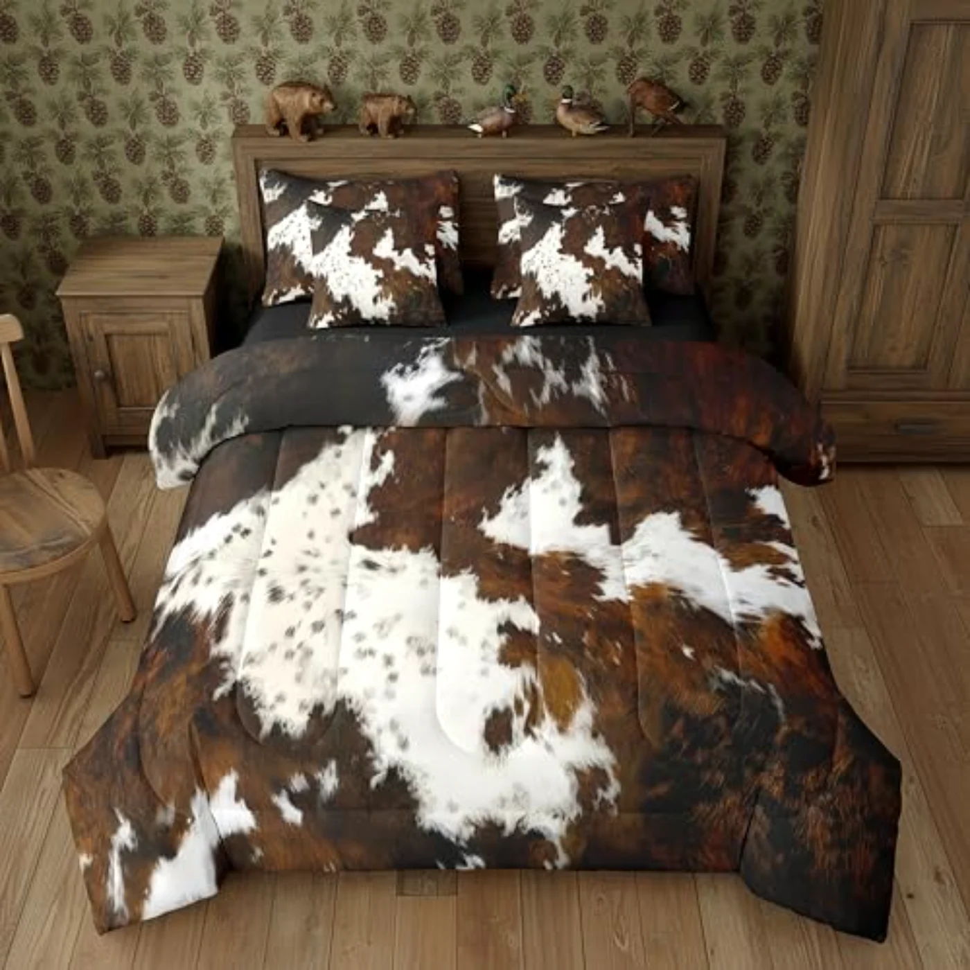 Brown Cow Print Comforter Set, King