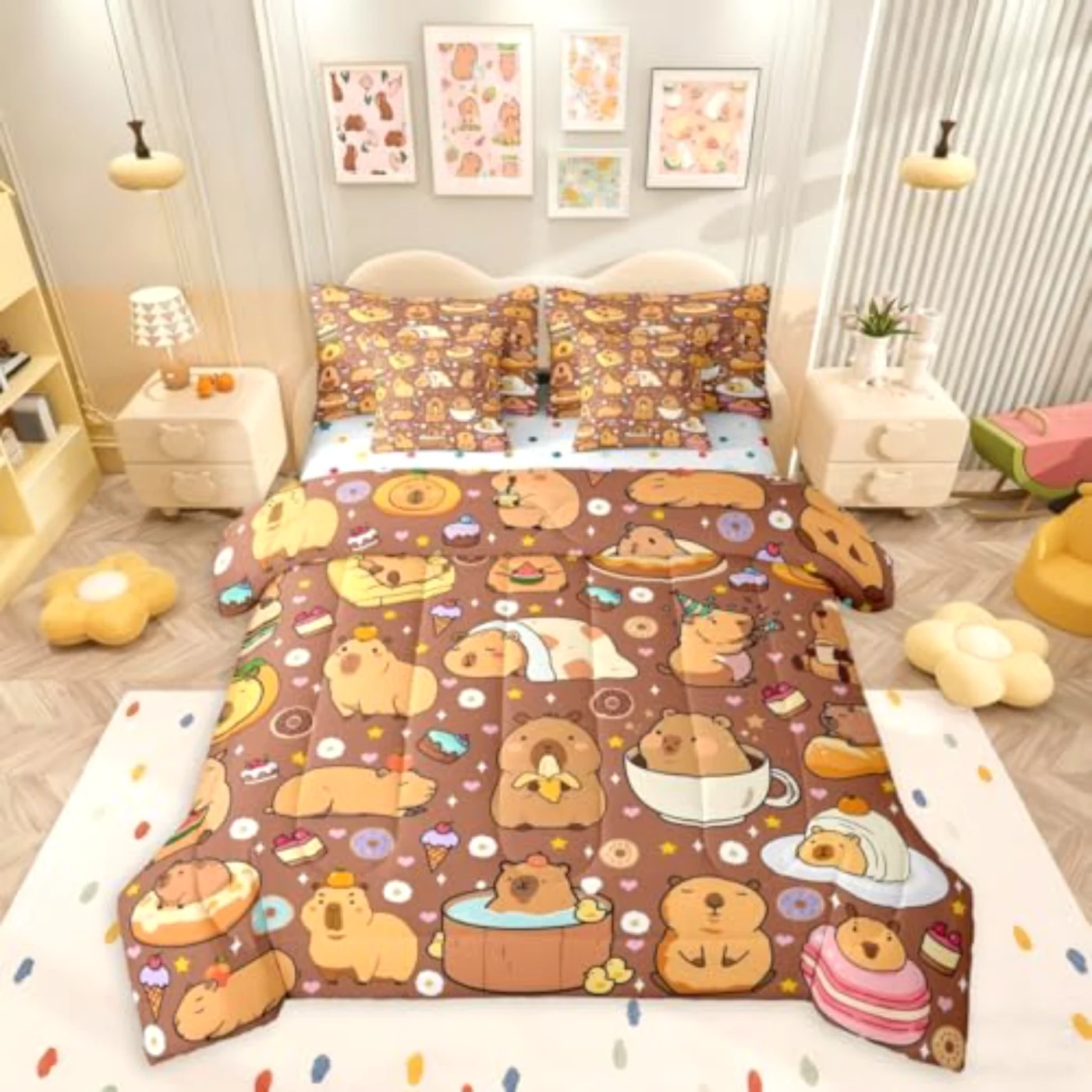 Capybara Comforter Set, Full, Brown & Tan