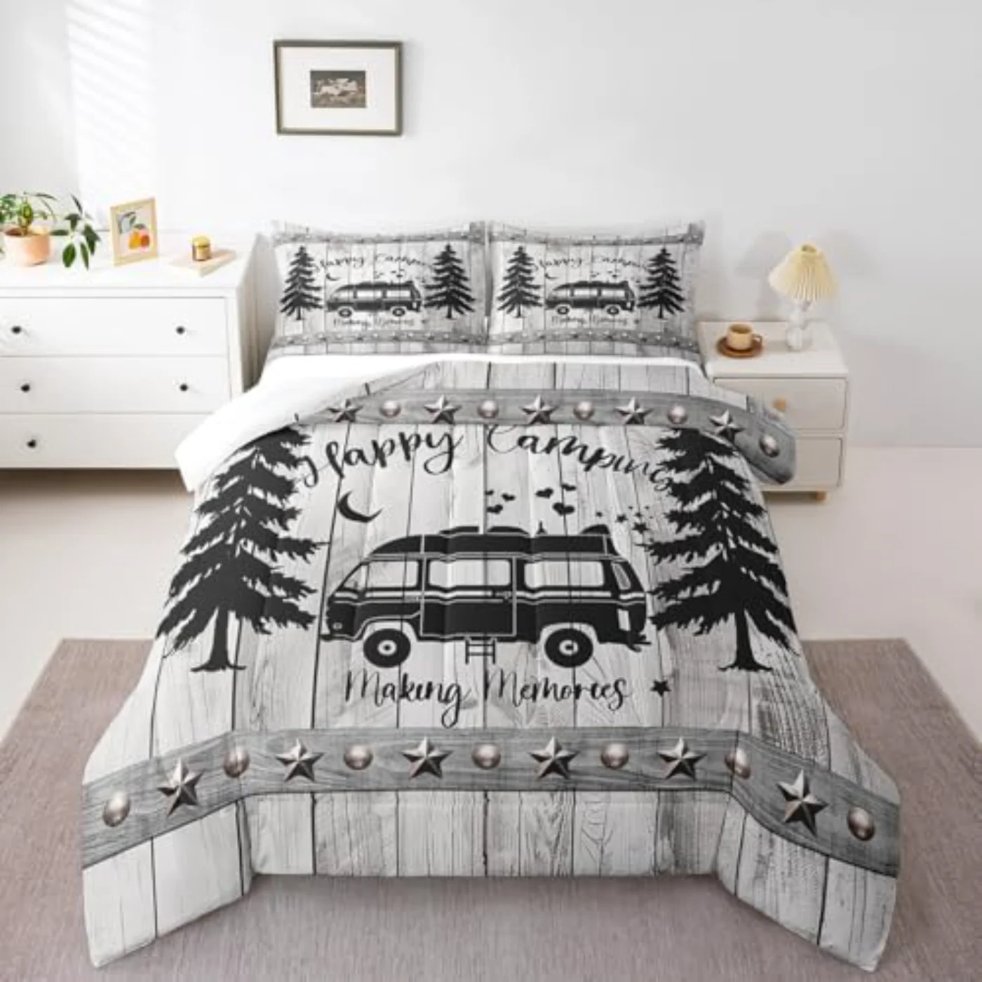 Kids Camping Themed Farmhouse Style Comforter Set, Twin