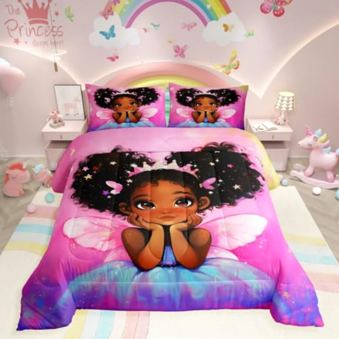 Black Girls Princess Wings Comforter Set, Queen