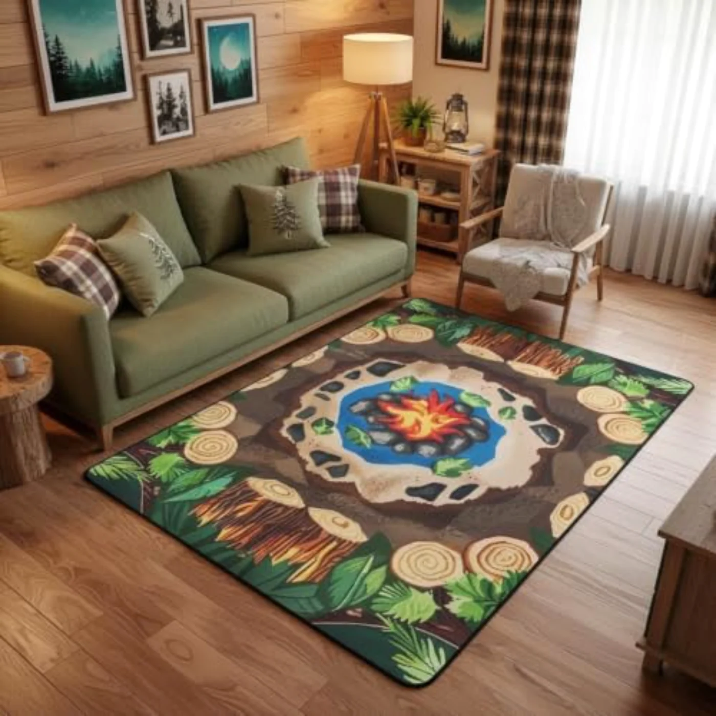 Campfire Area Rug X Tree Rug, Green & (S619)