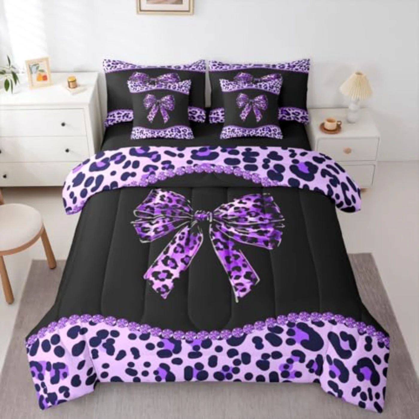African Cheetah Bow Sheets Girls Quilt, Twin