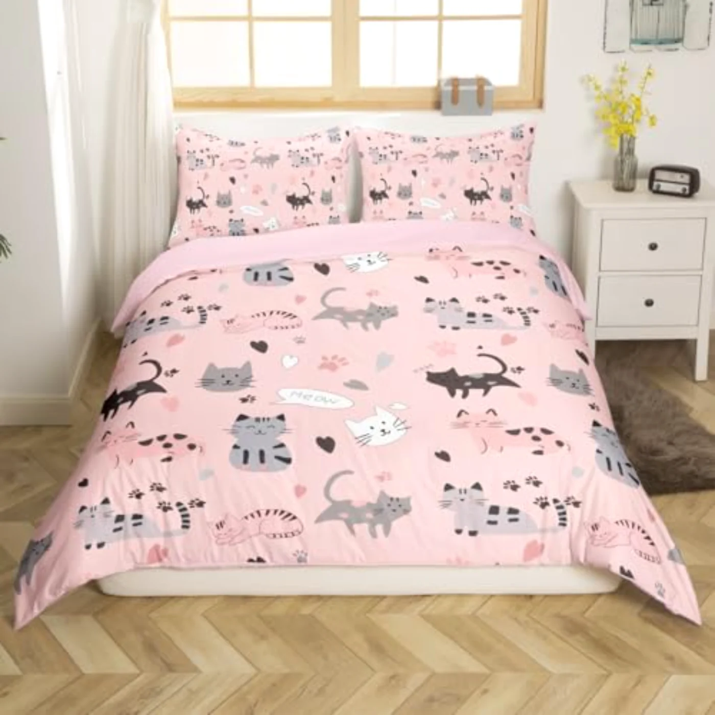 Cartoon Cat Kids Boys Girls Duvet Cover, Twin