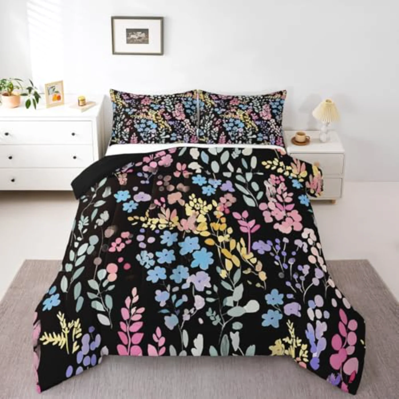 Colorful Flower Girls Boys Kids Comforter Set, Full