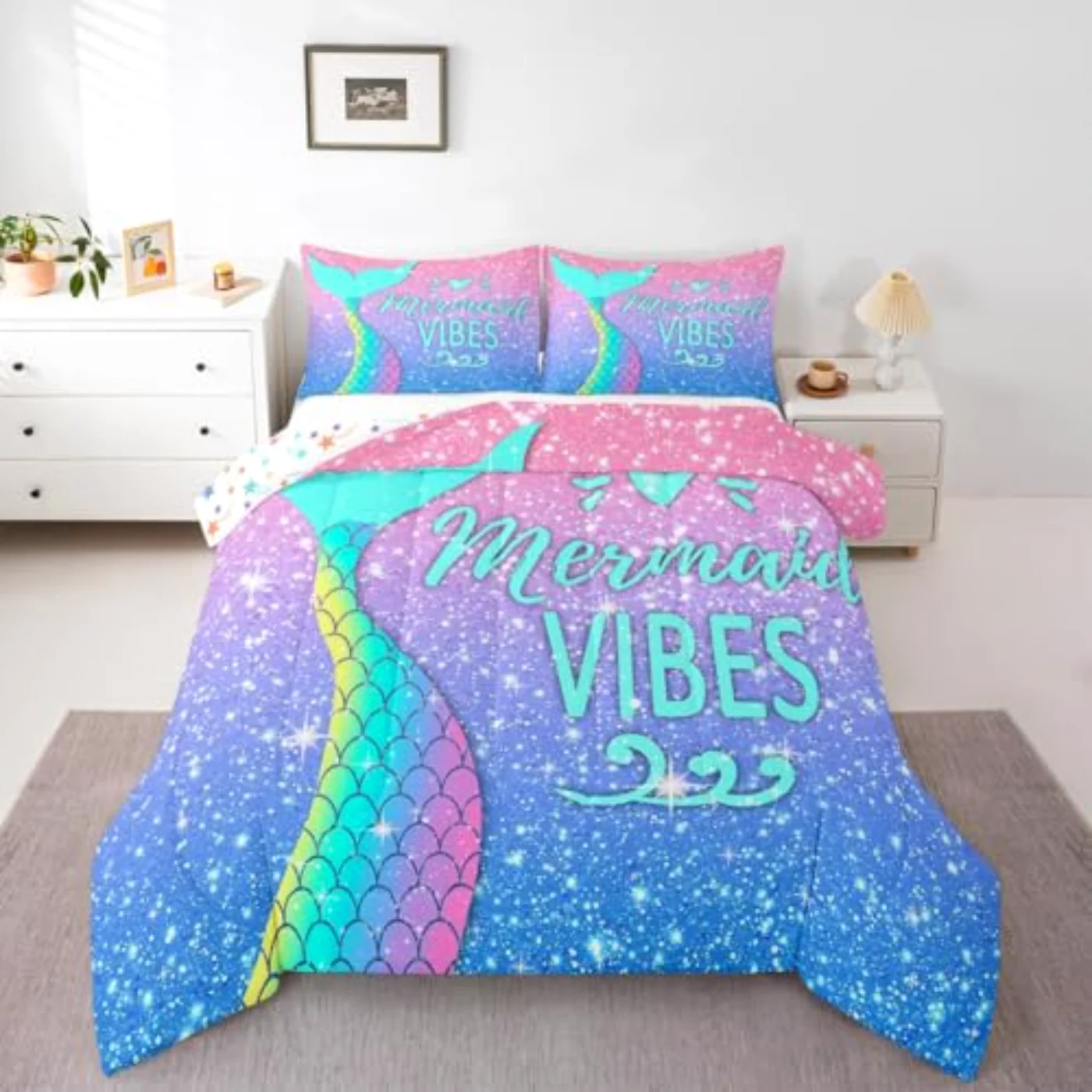 Kawaii Mermaid Comforter Set, Twin