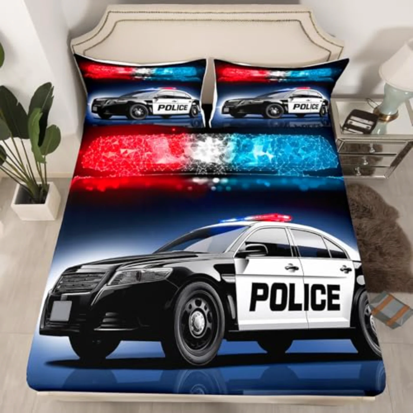 Police Car Fitted Sheet Set, Full