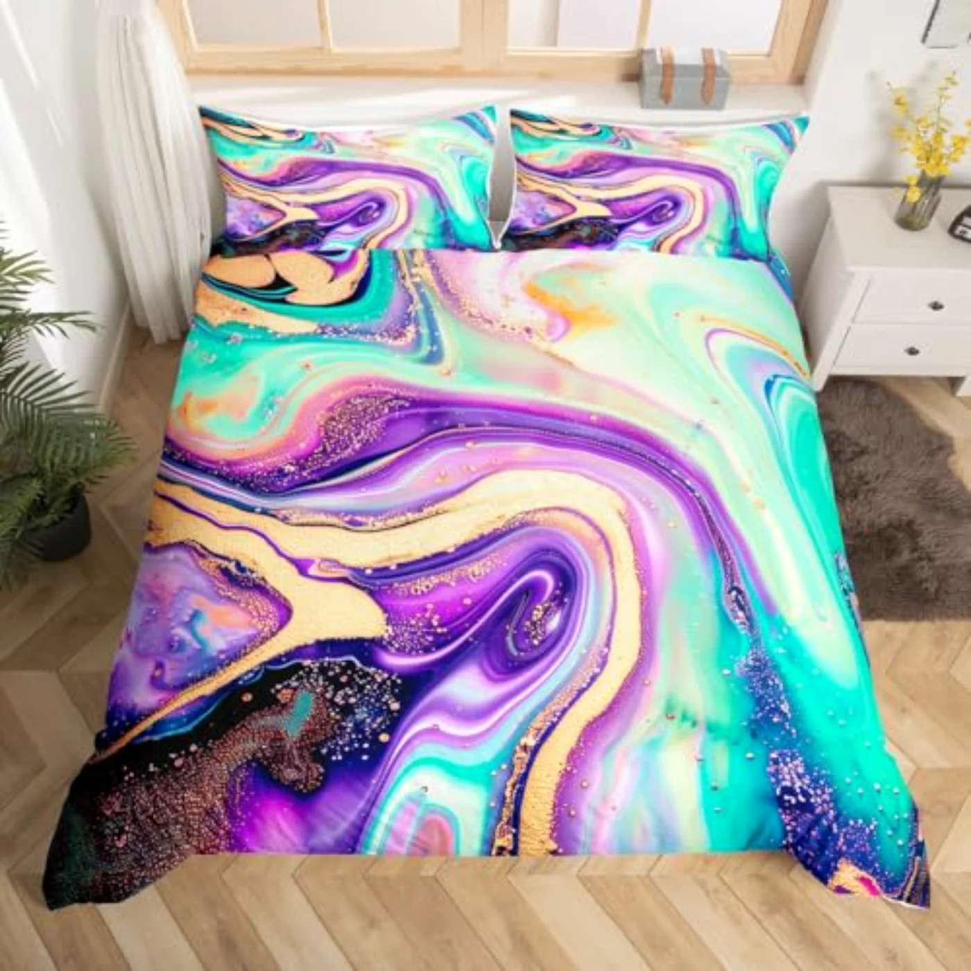 Rainbow Watercolor Colorful Tie Dye Duvet Cover, Queen