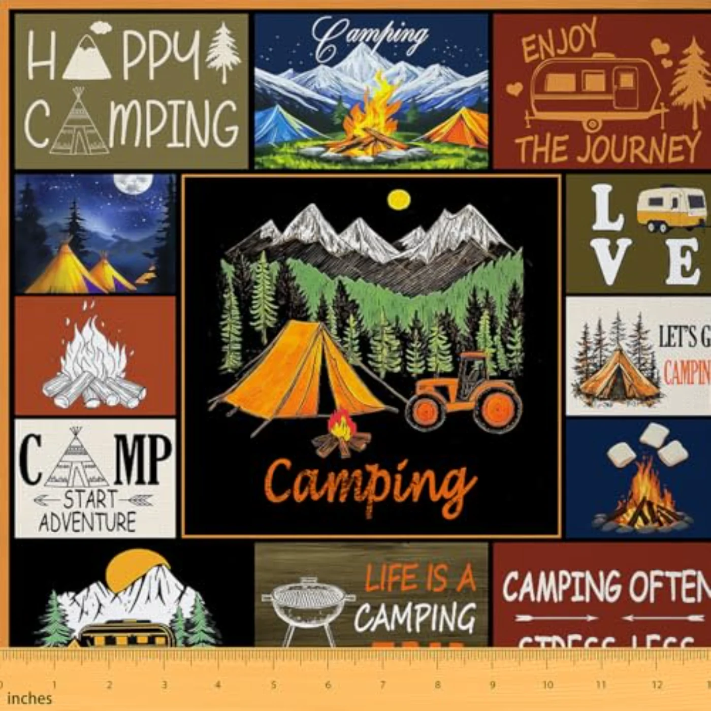 Happy Camping Flannel Fabric By Comforter Set