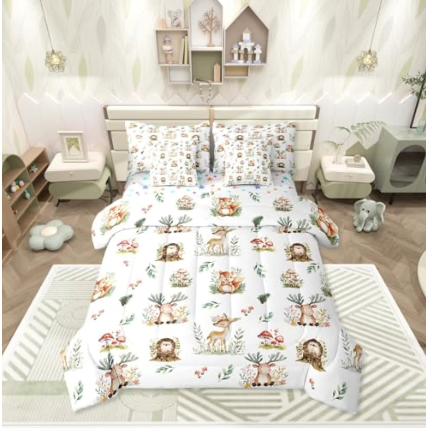 Woodland Animal Kids Kawaii Deer Comforter Set, Twin