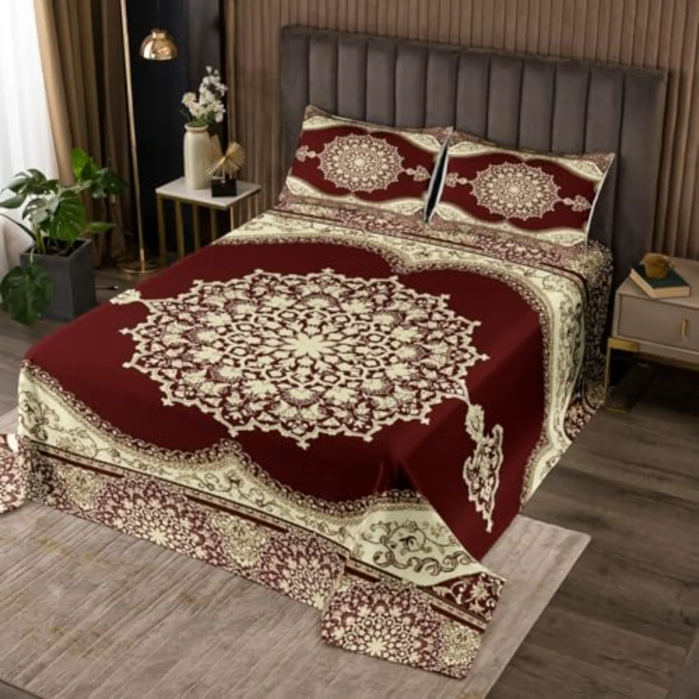 Retro Floral Tribal Exotic Bedspread Quilt, Queen