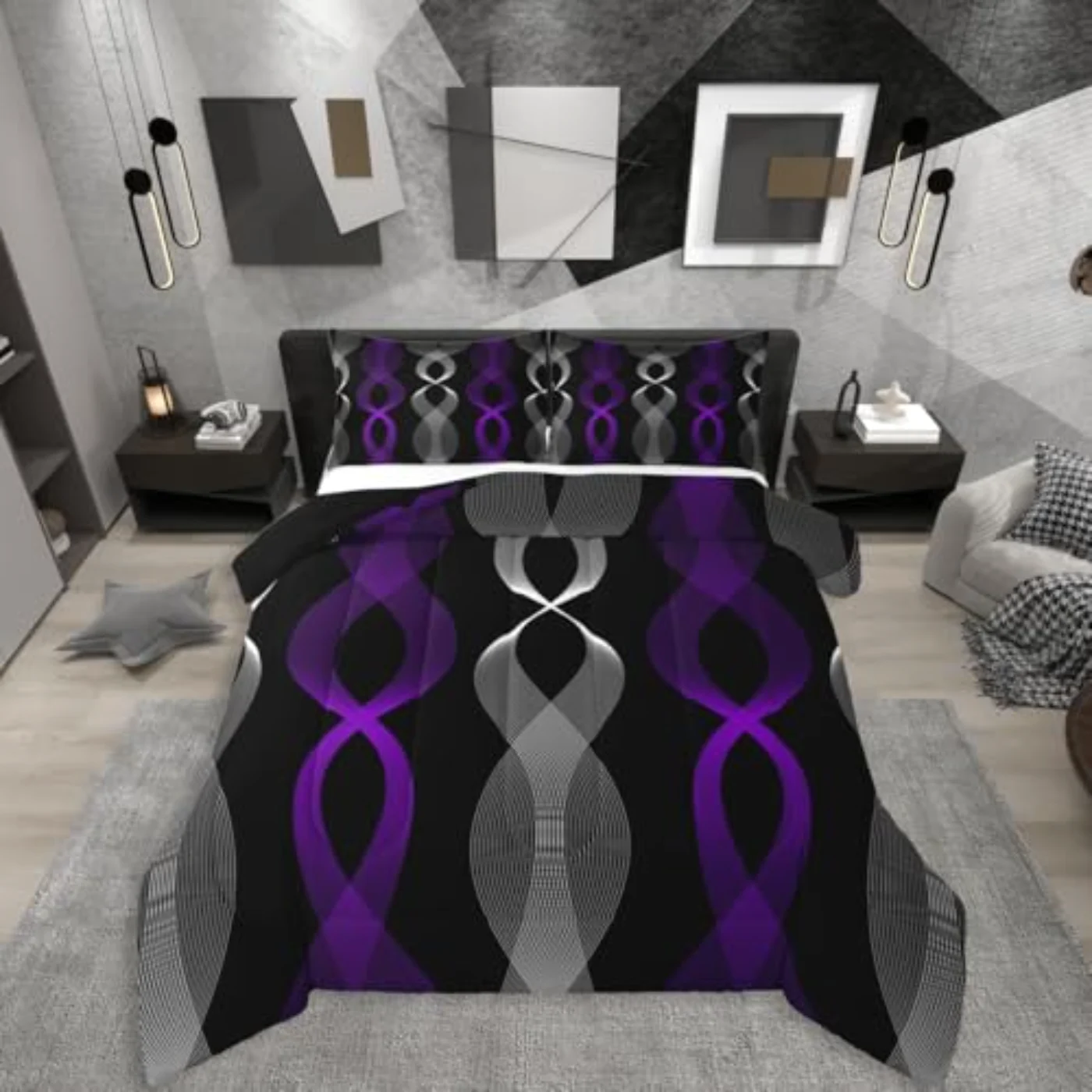 Purple Black Comforter Set, King