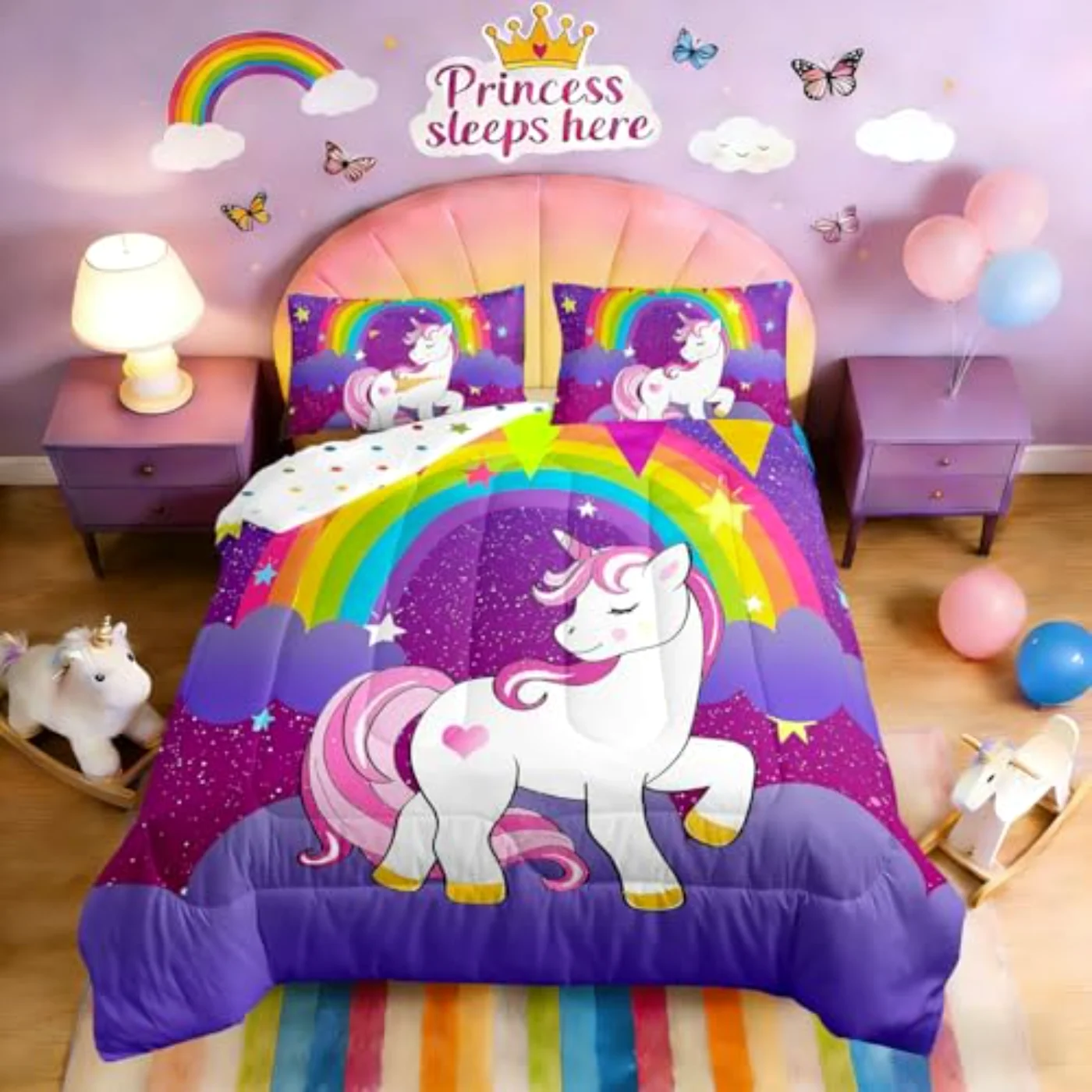 Kids Unicorn Down Girls Cute Comforter Set, Queen