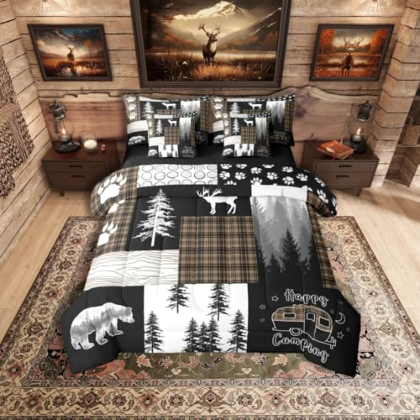 Rustic Cabin Bear Comforter Set, Queen