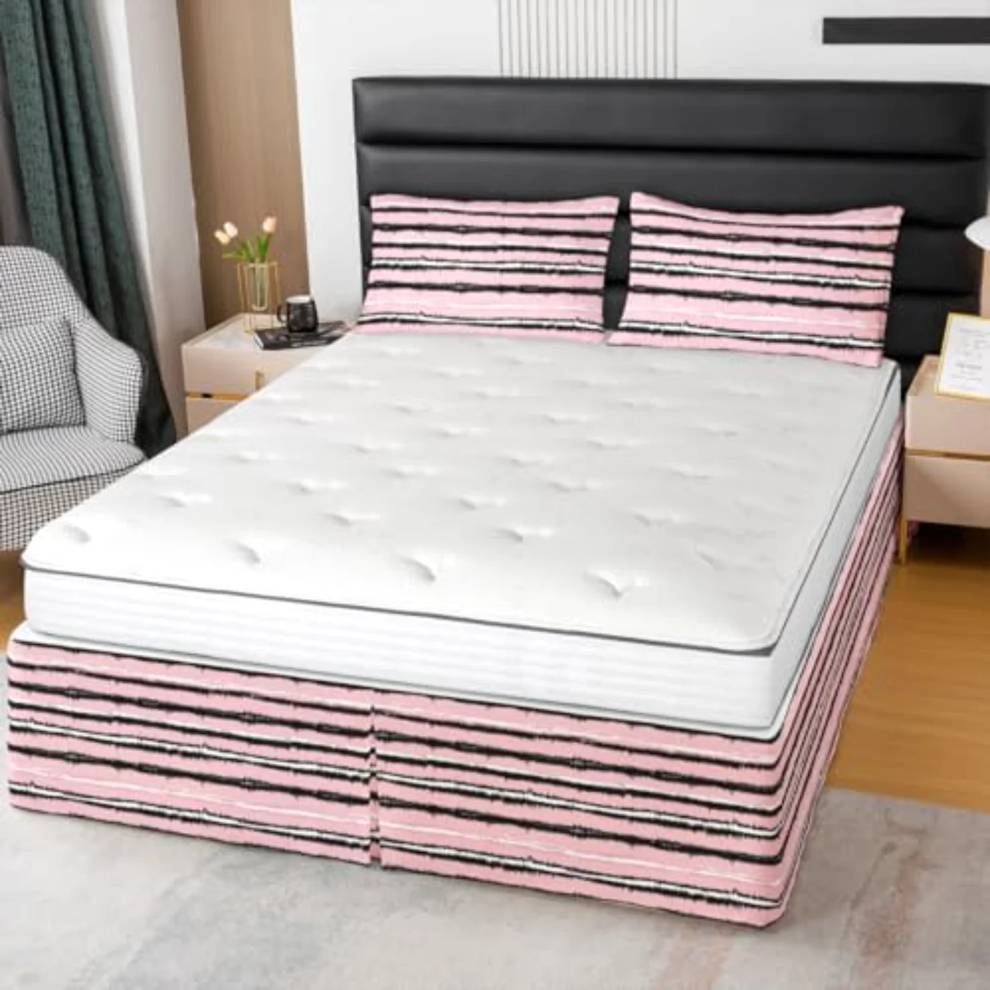 Girly Pastel Skirt Pink Black Comforter Set, Twin