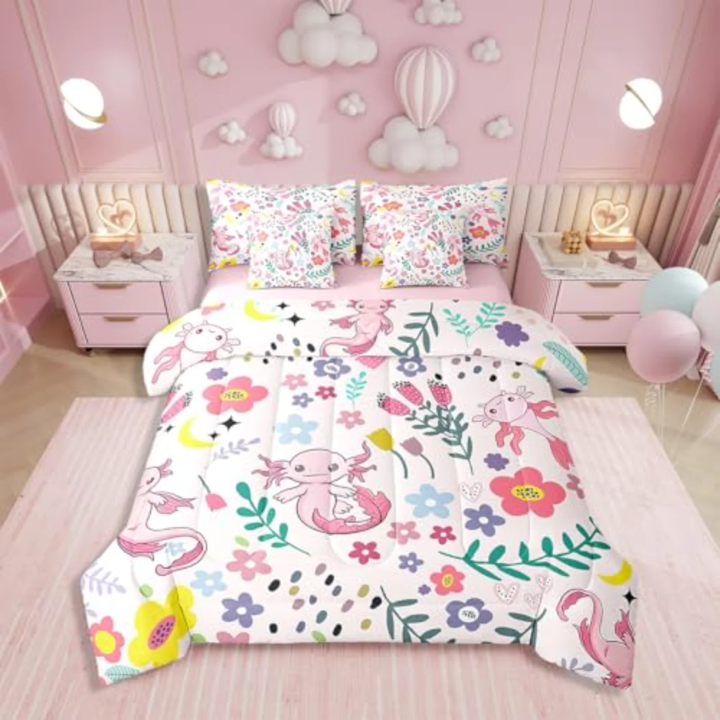 In Bag Floral Axolotl Comforter Set, Twin