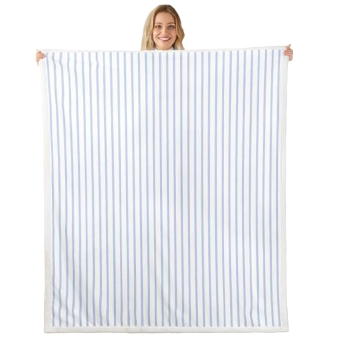 Blue White Striped Fleece Blanket Throw, Twin