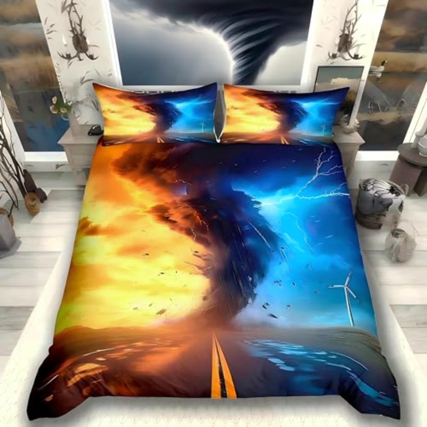 Tornado Lightning Dark Cloud Natural Duvet Cover, Twin