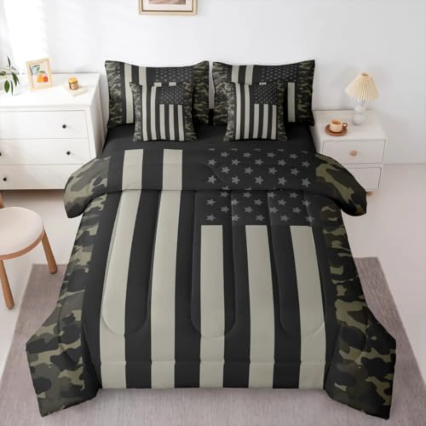 Boys Sheets Camo American Flag Comforter Set, Full
