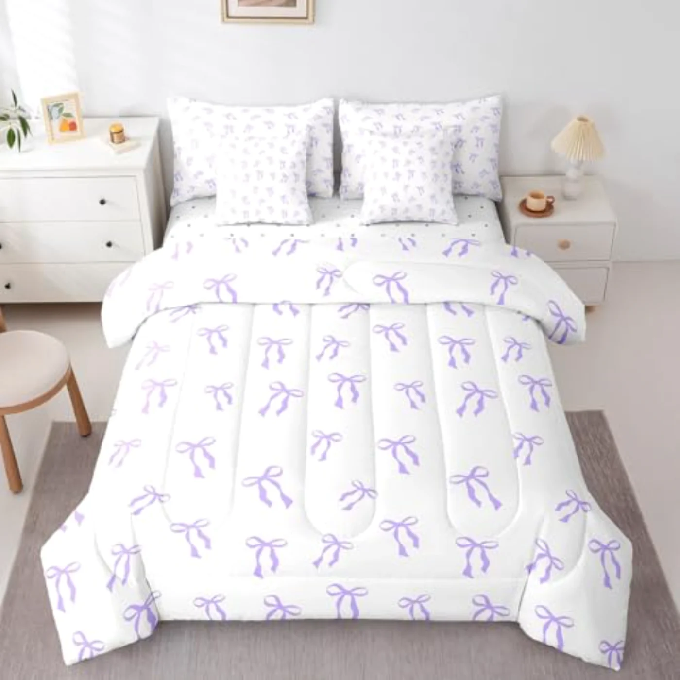 Kawaii Kids Bowknot Girls Women Comforter Set, Twin