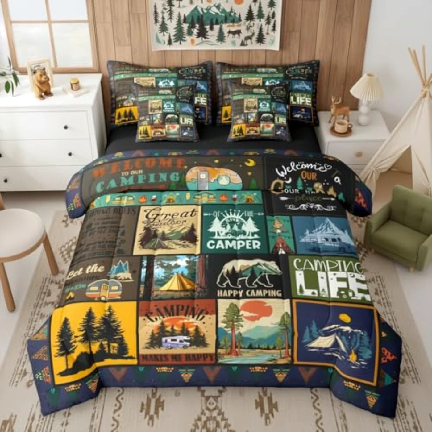 Camper Happy Camping Sheets Camper Comforter Set, Queen