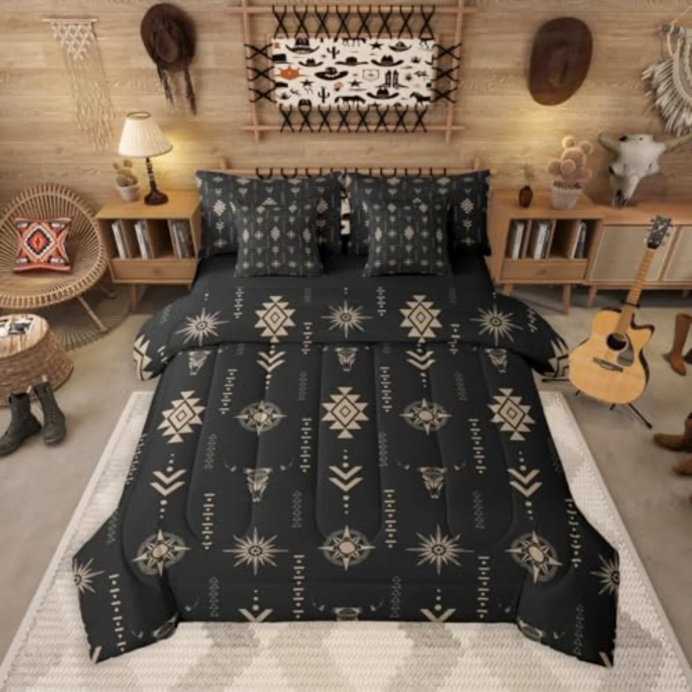 Rustic Bull Skull Comforter Set, Twin