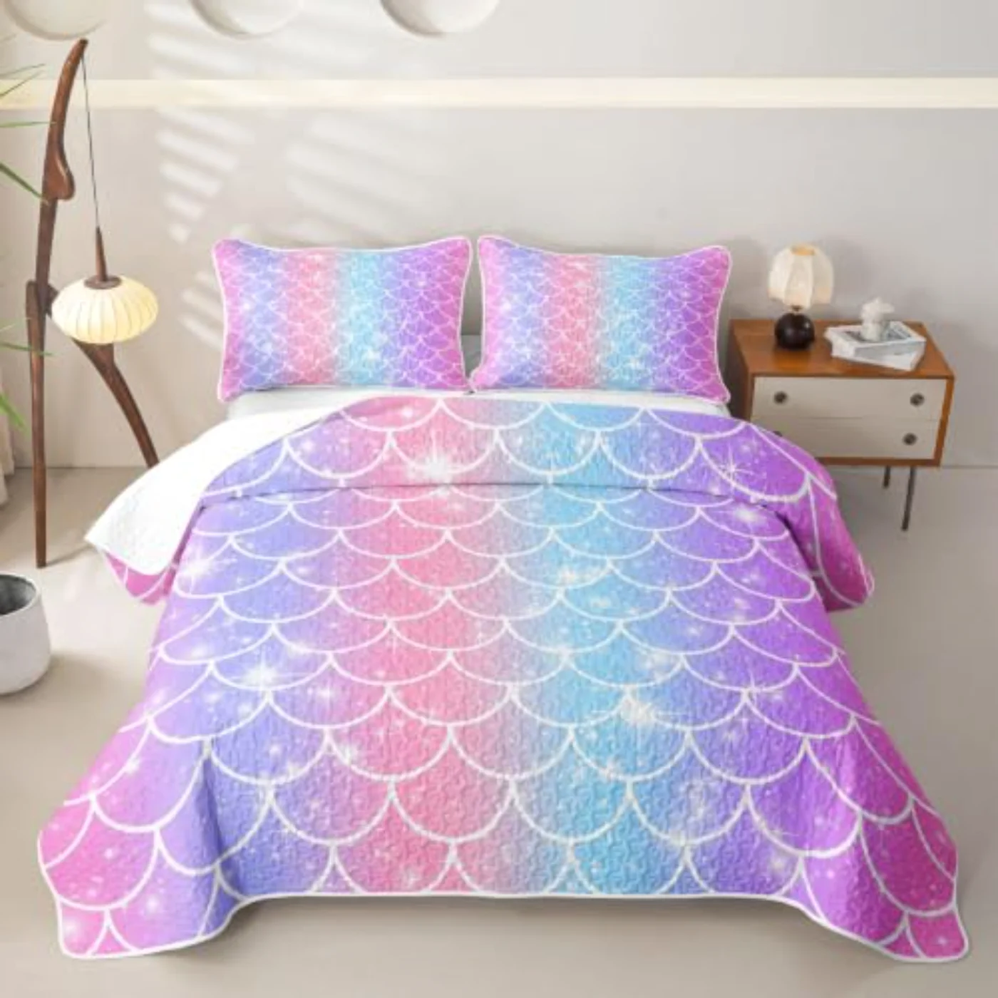 Pink Mermaid Scales Girls Teens Quilt, Twin