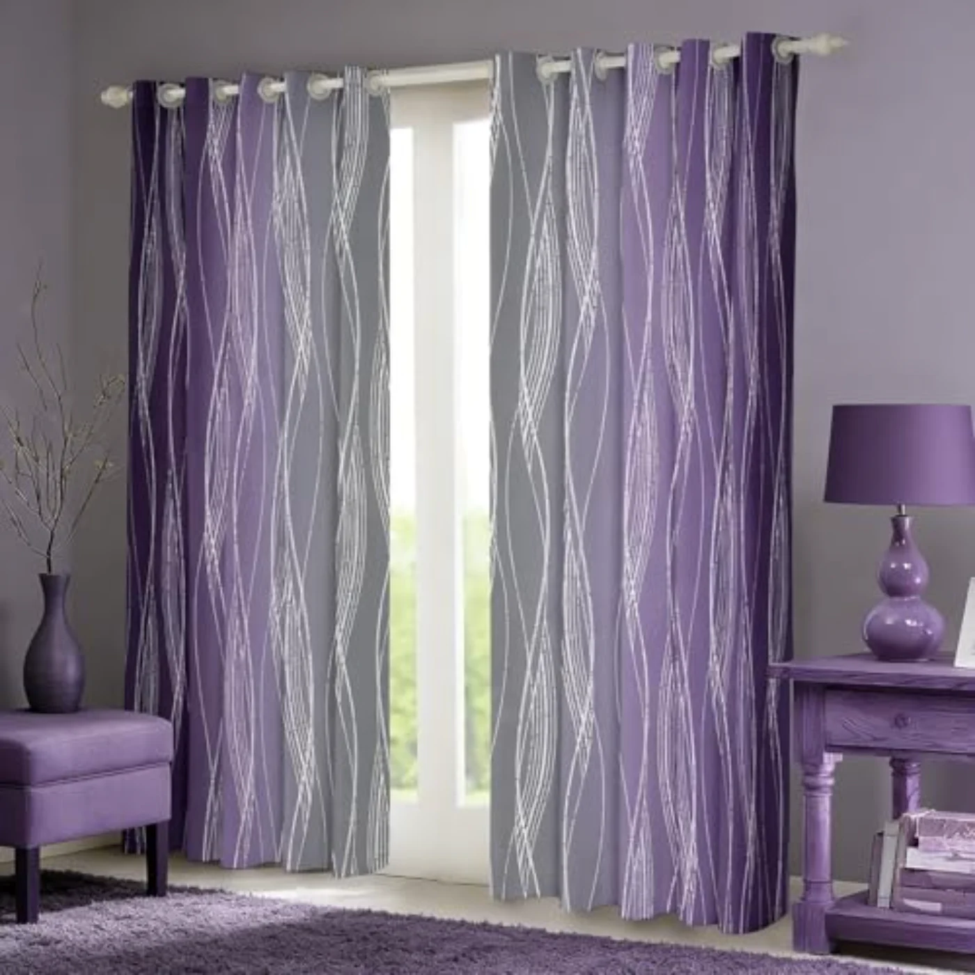 Purple Blue Grey Blackout Curtains Curtains