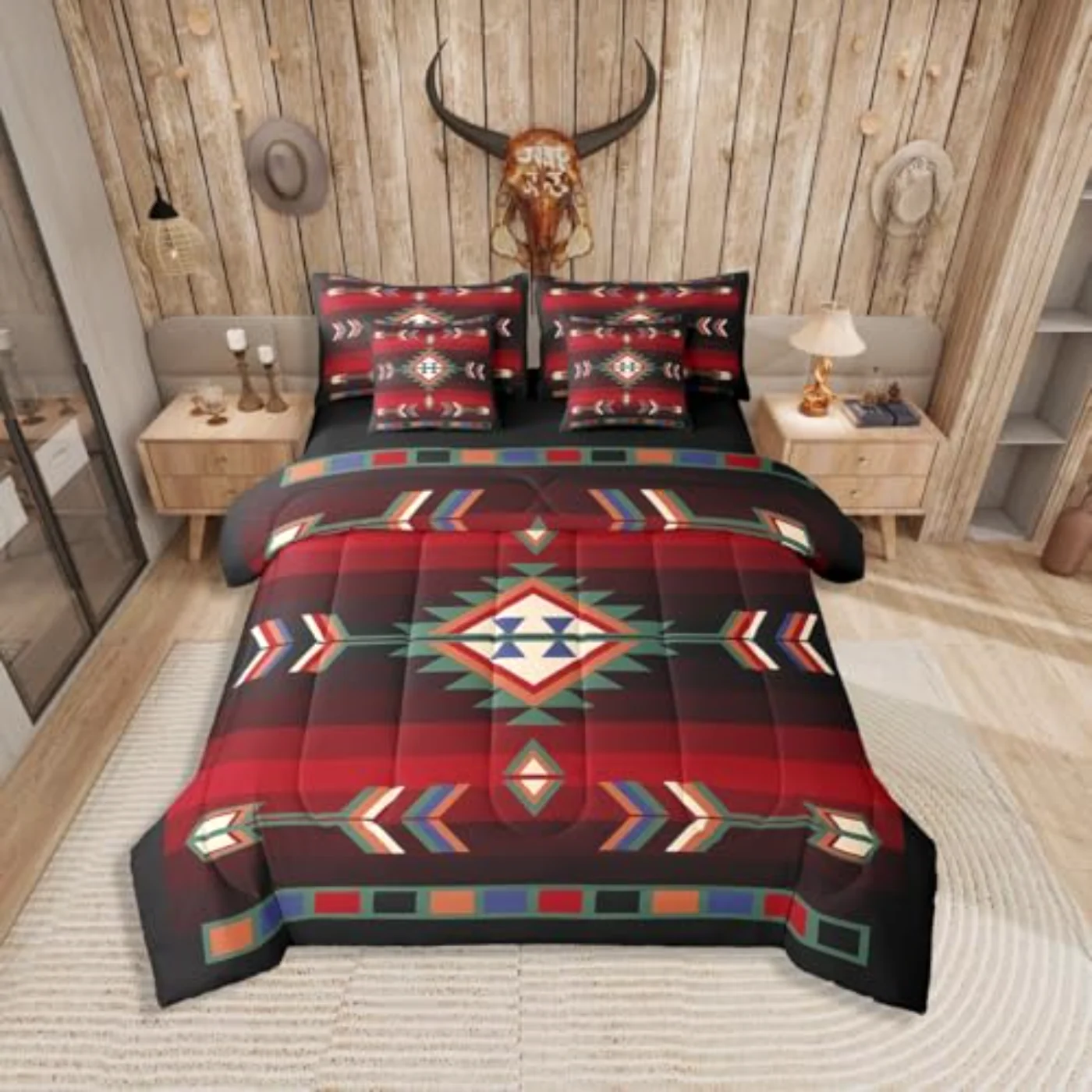 Farmhouse Geometric Sheets Southwestern Tribal Comforter Set, Queen