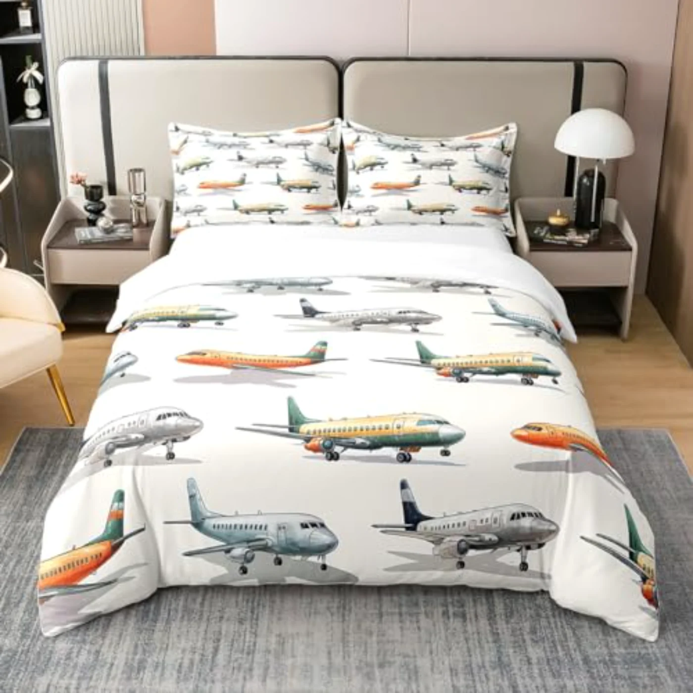 Kids Airplane Natural Cotton Cartoon Duvet Cover, Twin