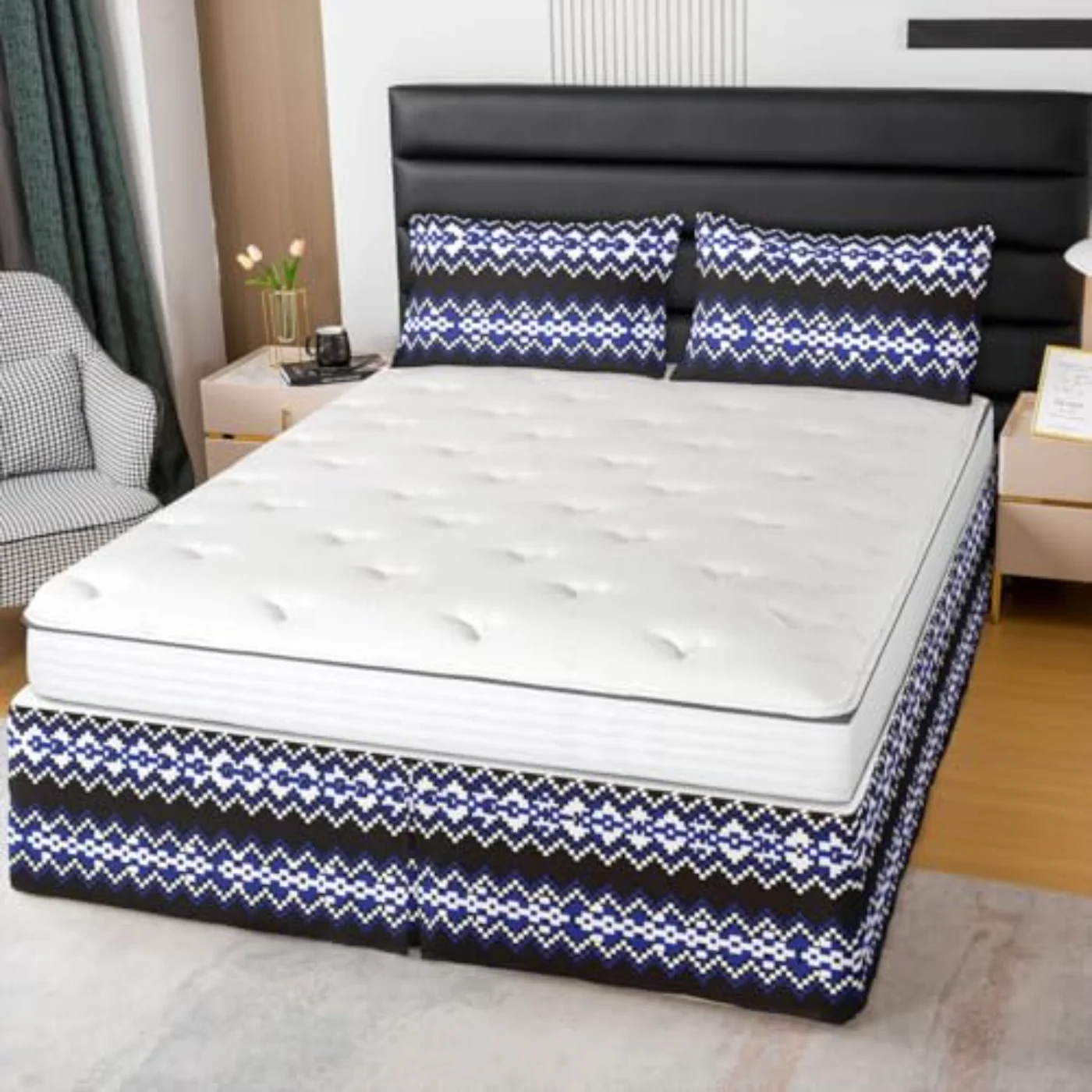 Geometric Striped Skirts Drop Pleated Comforter Set, Twin