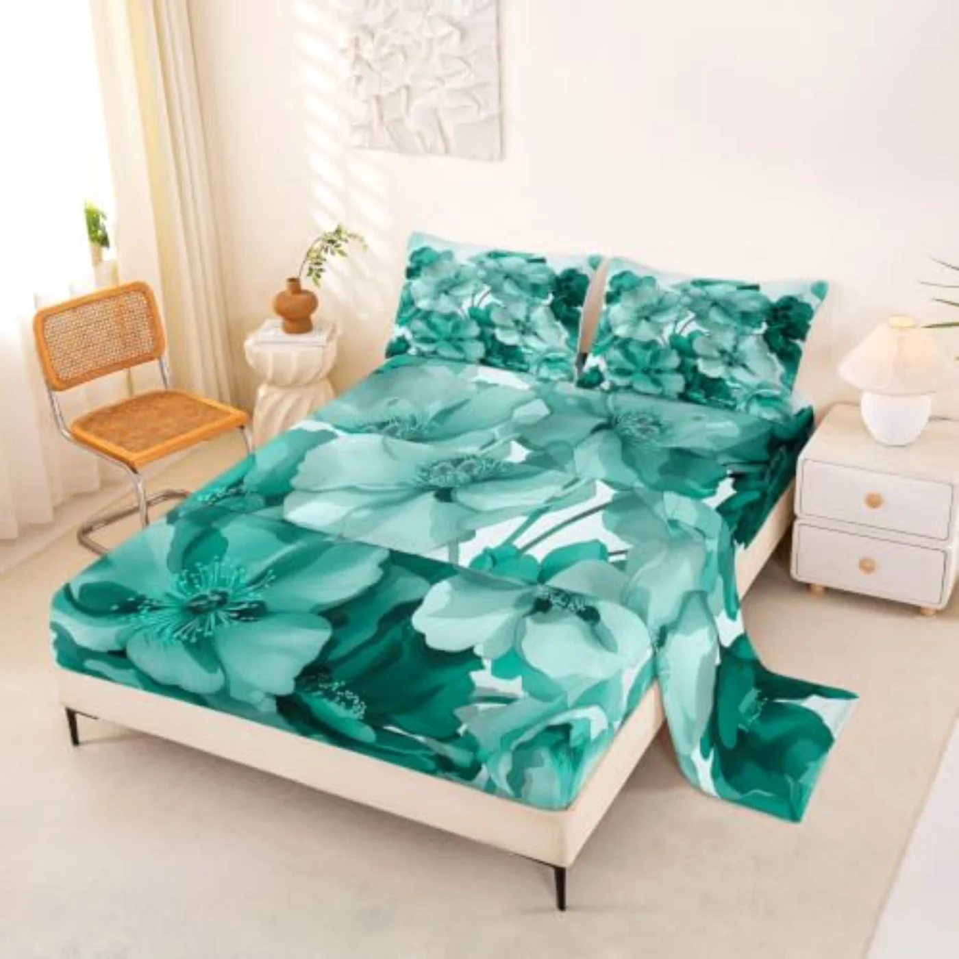 Boho Florals Sheets Watercolor Blooms Sheet Set, Full