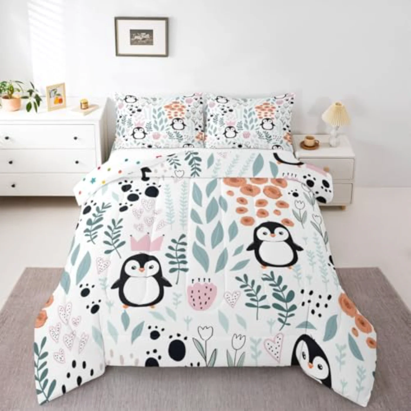 Kawaii Penguin Comforter Set, Twin