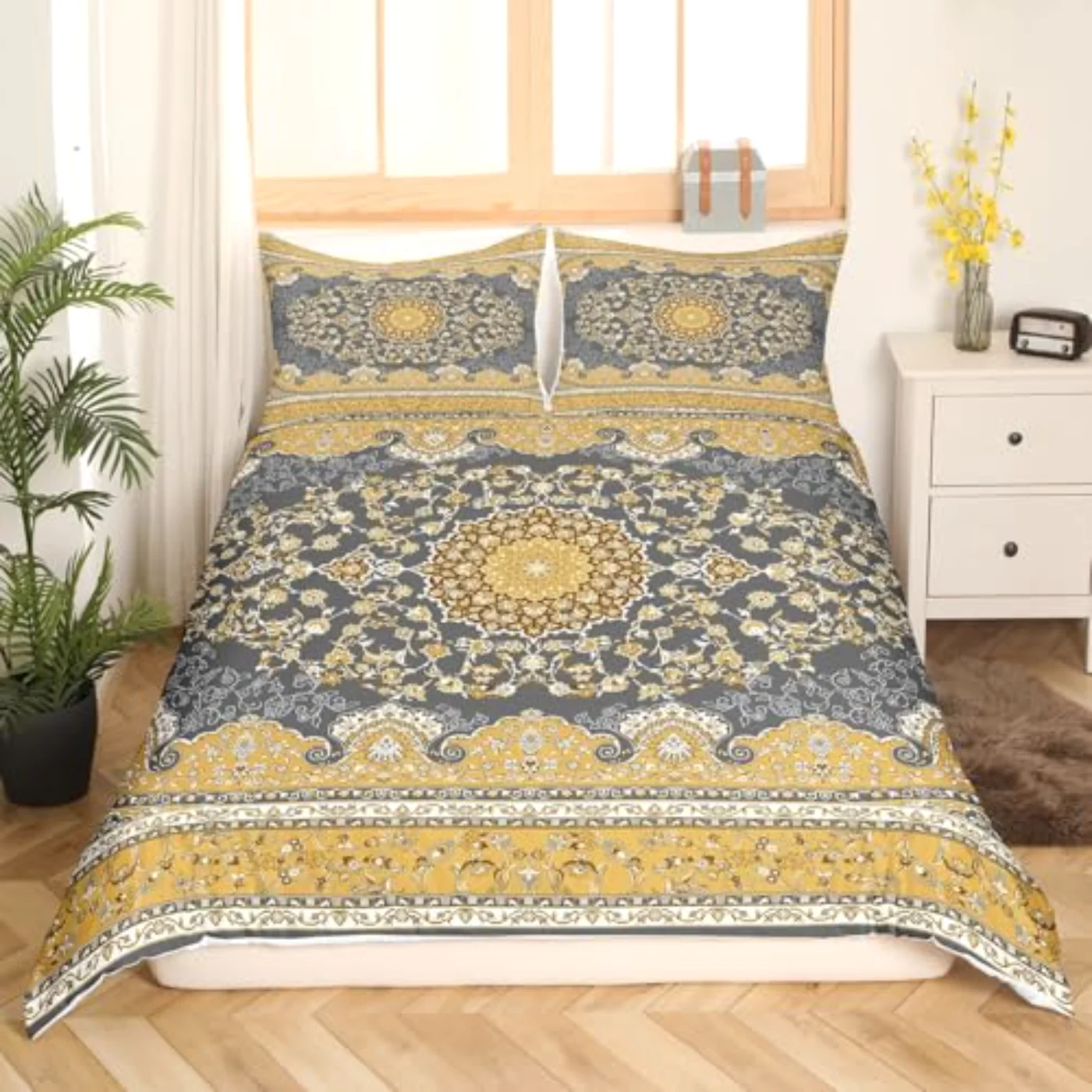 Bohemian Florals Boho Floral Waves Duvet Cover, Queen