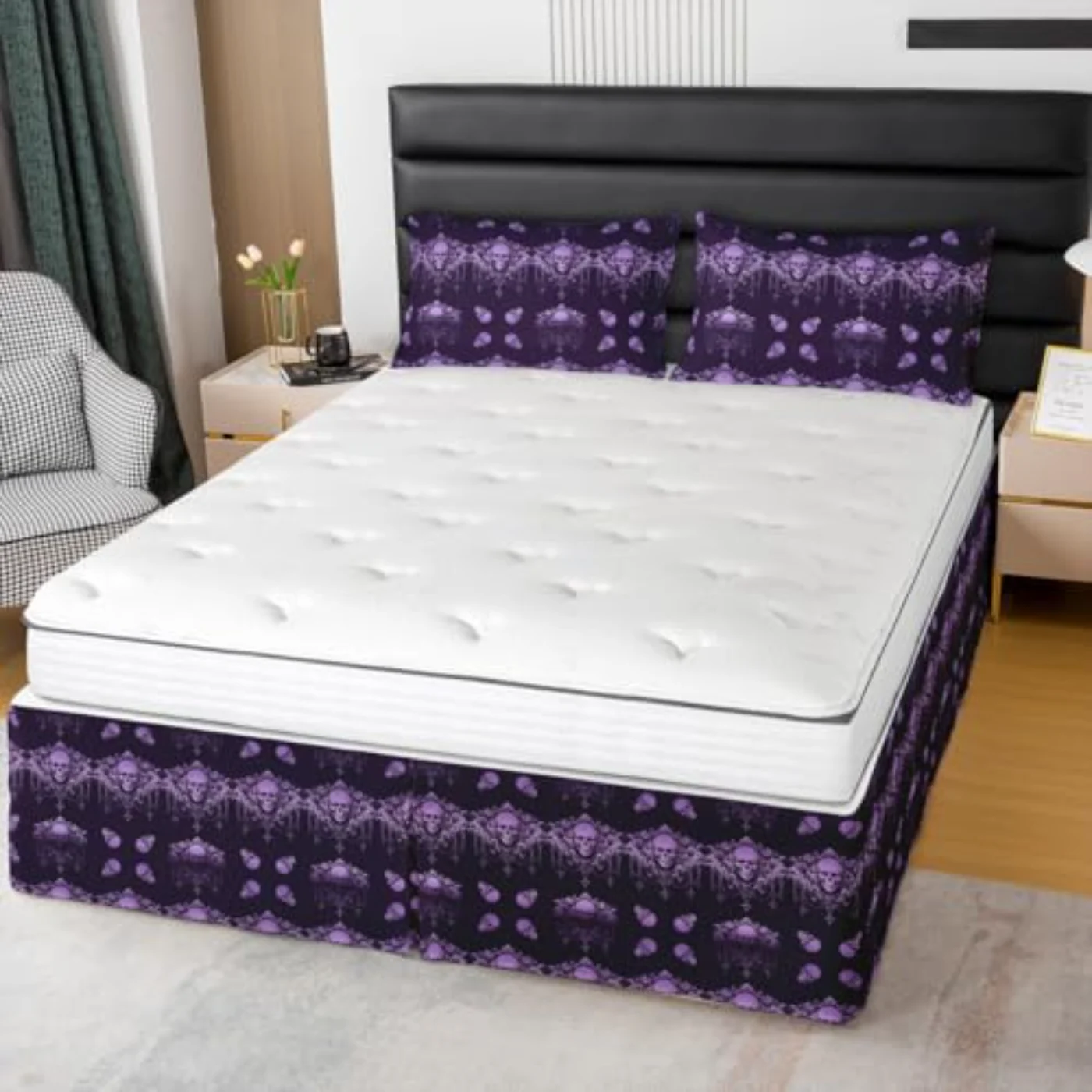 Exotic Sugar Skull Bedskirt Bohemian Comforter Set, King