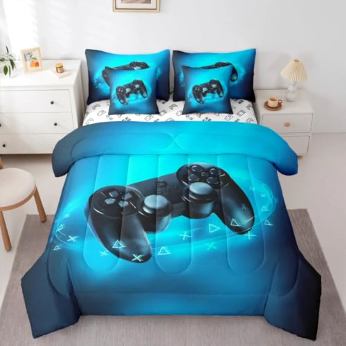 Gamer Kids Blue D Gaming Comforter Set, Twin