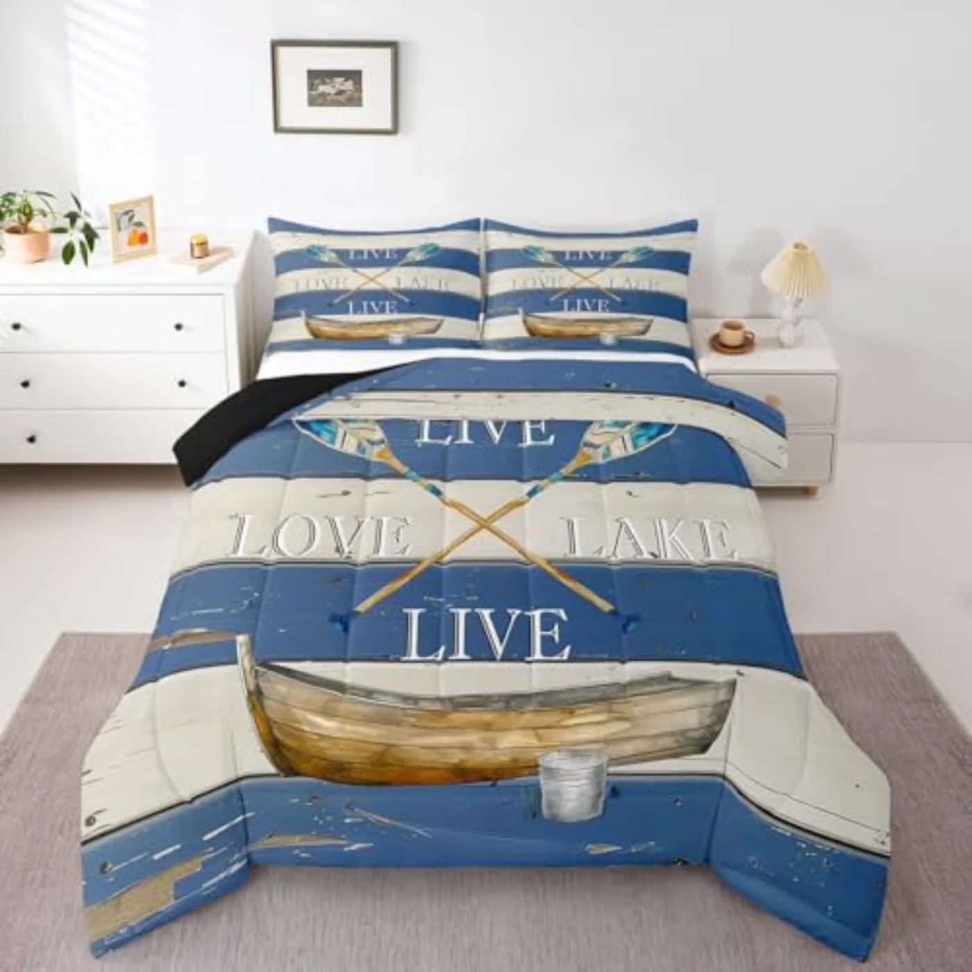 Lake House Rustic Farmhouse Cabin Comforter Set, Twin